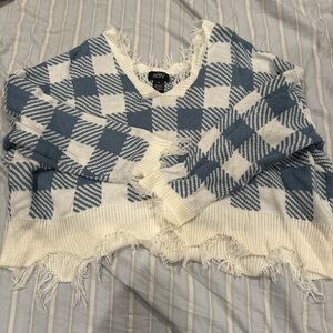 Blue white checkered sweater